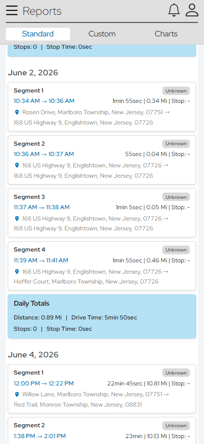 The mobile-friendly card view makes route history easier to review on smaller screens.
